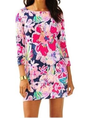 Lilly Pulitzer Sophie Pink & Navy Floral Shift Mini Dress Tipping Point EUC Sz M